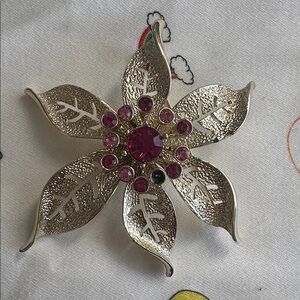 3” 1960s Sarah Coventry Gold Tone Pink Rhinestone (rhinestone found and put back